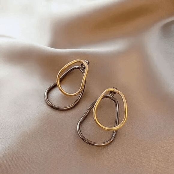 2/$21 Ladies Gold Black Double Earrings - Picture 2 of 6